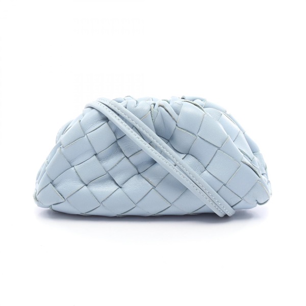 BOTTEGA VENETA Intrecciato The Pouch Coin Purse Shoulder Bag leather Blue Used