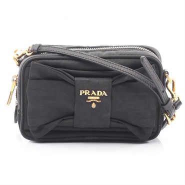 PRADA TESSUTO Pouch Shoulder Crossbody Bag 1N1727 Nylon Saffiano leather BK Used