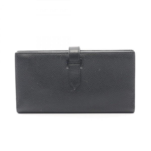 HERMES Bearn Soufflet Bifold purse wallet Epsom leather Black Used Women U