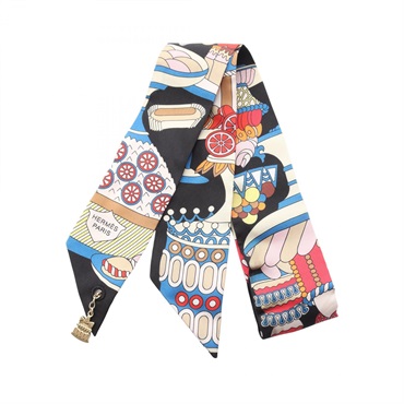 HERMES Twilly LA PATISSERIE FRANCAISE Scarf silk Black Multicolor Used Women