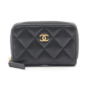 CHANEL Classic Zip Matelasse Coin Purse Case AP0216 leather Black GHW Used Women