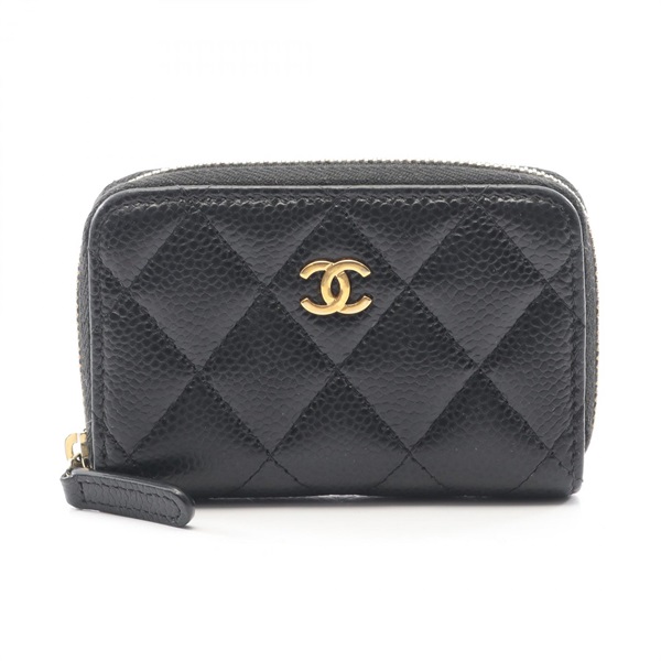 CHANEL Classic Zip Matelasse Coin Purse Case AP0216 leather Black GHW Used Women