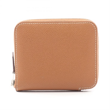HERMES Azap compact silk in Round wallet Epsom leather Brown Gold Used SHW B