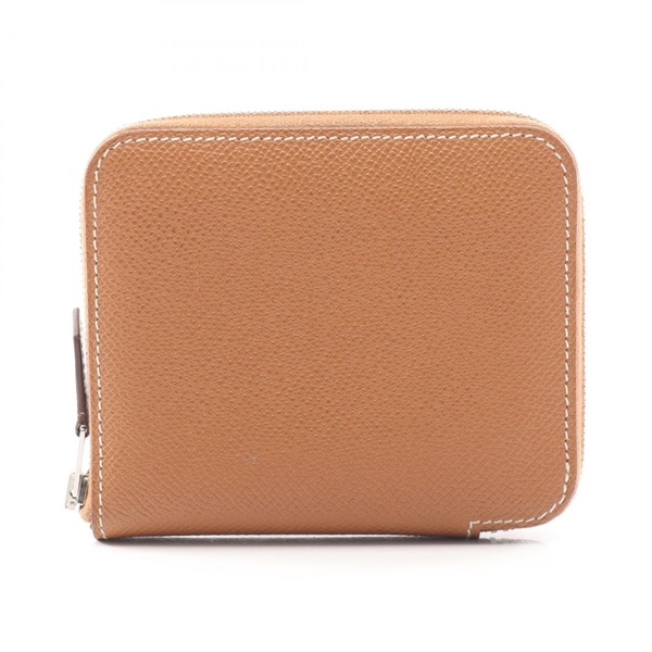 HERMES Azap compact silk in Round wallet Epsom leather Brown Gold Used SHW B