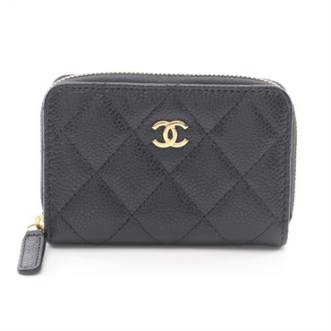 CHANEL Classic zip Coin purse case wallet Grained calfskin Black GHW Used Women