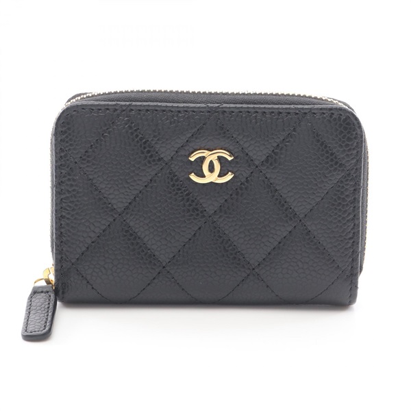 CHANEL Classic zip Coin purse case wallet Grained calfskin Black GHW Used Women
