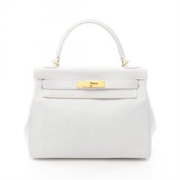 HERMES Kelly 28 Shoulder Handbag Clemence leather White Used Women D GHW