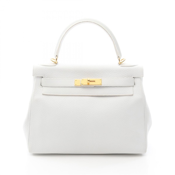 HERMES Kelly 28 Shoulder Handbag Clemence leather White Used Women D GHW