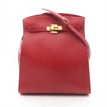 HERMES Kelly Sports GM Shoulder Bag Courchevel leather Red Rouge vif Used Z GHW