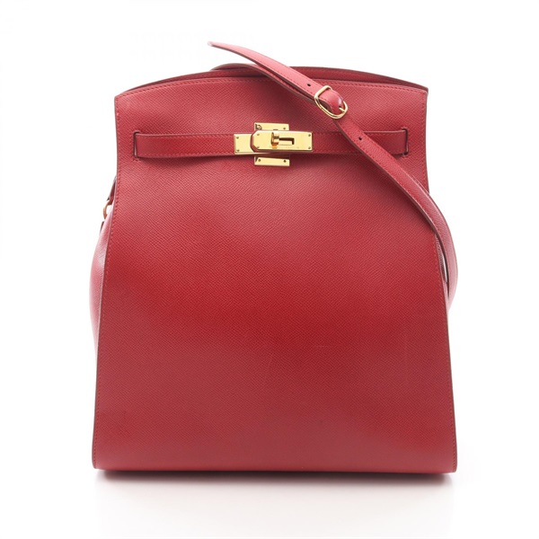 HERMES Kelly Sports GM Shoulder Bag Courchevel leather Red Rouge vif Used Z GHW
