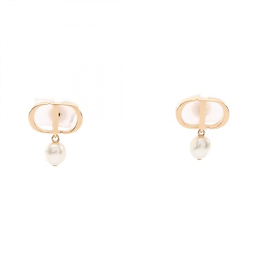 Dior CD Logo Pierced earrings Gold Plated Artificial pearl White Used women