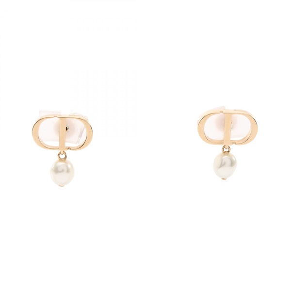 Dior CD Logo Pierced earrings Gold Plated Artificial pearl White Used women