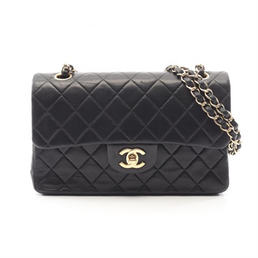 CHANEL Matelasse Double flap Chain Shoulder Bag A01113 Lambskin Black GHW Used