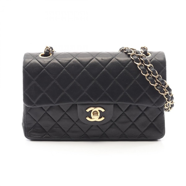 CHANEL Matelasse Double flap Chain Shoulder Bag A01113 Lambskin Black GHW Used