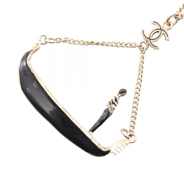 CHANEL COCO Mark 10C Necklace Pendant Gold Plated Black Used Women CC