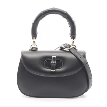 GUCCI Bamboo 1947 Small shoulder crossbody Handbag 827815 leather Black Used