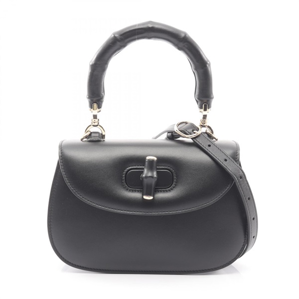 GUCCI Bamboo 1947 Small shoulder crossbody Handbag 827815 leather Black Used