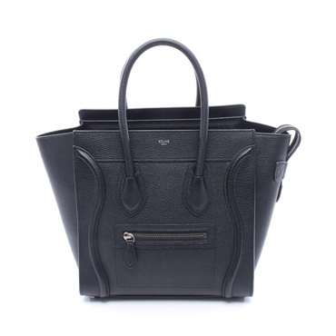 CELINE Luggage micro shopper Tote Handbag 189793 leather Black Used Women