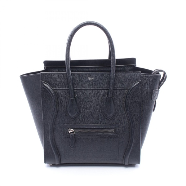 CELINE Luggage micro shopper Tote Handbag 189793 leather Black Used Women