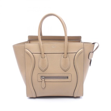 CELINE Luggage micro shopper Tote Handbag 189793 leather Beige Used Women