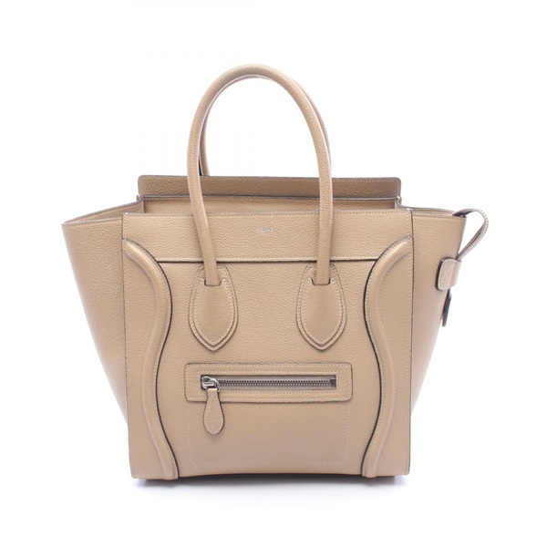 CELINE Luggage micro shopper Tote Handbag 189793 leather Beige Used Women