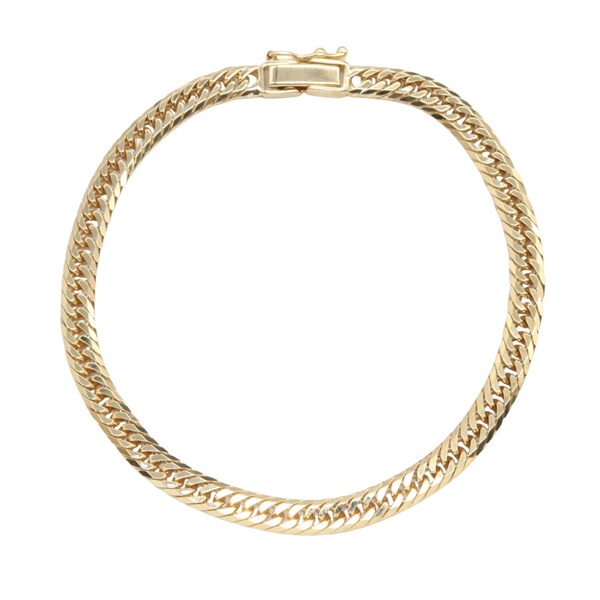 JEWELRY Triple 6 Side Flat Link Curb Chain Bracelet 18KYG Used unisex 17cm