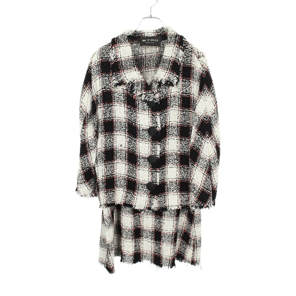 ETRO Tweed Check pattern Skirt and Jacket Set #42 Rayon White Black Pink Used