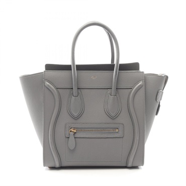 CELINE Luggage Micro Shopper Tote Handbag 189793 leather Gray Used Women