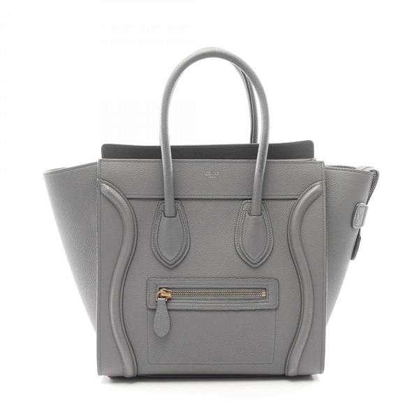 CELINE Luggage Micro Shopper Tote Handbag 189793 leather Gray Used Women