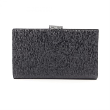 CHANEL COCO Mark Bifold purse Calfskin Black GHW Used Women CC Logo