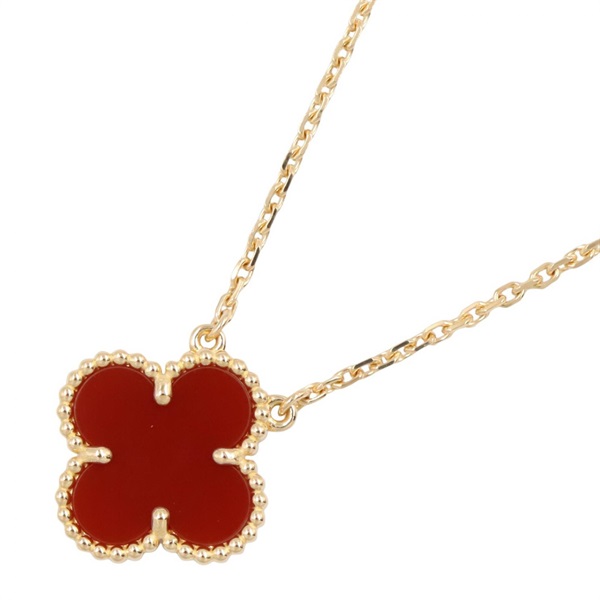Van Cleef & Arpels Vintage Alhambra Carnelian Necklace Pendant 18KYG Gold Women