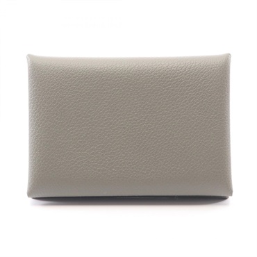 HERMES Calvi Duo coin purse wallet Evercolor leather Gray Grimayer Used W SHW