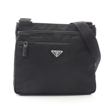PRADA Re-Nylon Shoulder Crossbody Bag Saffiano leather Triangle logo Black Used