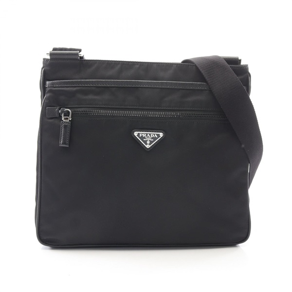 PRADA Re-Nylon Shoulder Crossbody Bag Saffiano leather Triangle logo Black Used