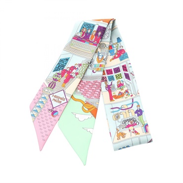 HERMES Twilly LA MAISON DES CARRES Ribbon Scarf Wrap silk Multicolor Used Women