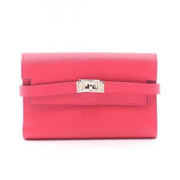 HERMES Kelly wallet medium Tri-fold purse A Epsom leather Rose extreme Used SHW