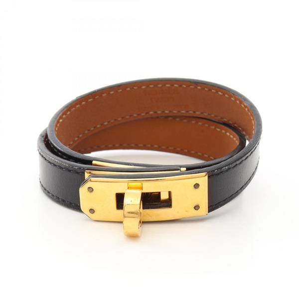 HERMES Kelly Double Tour Bracelet Box calf leather Black Gold Plated Used X