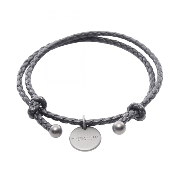 BOTTEGA VENETA Intrecciato Bracelet bangle 339580 leather Black Used unisex