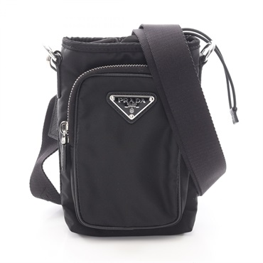 PRADA Triangle Logo Phone Holder Crossbody Shoulder Bag Nylon Saffiano leather