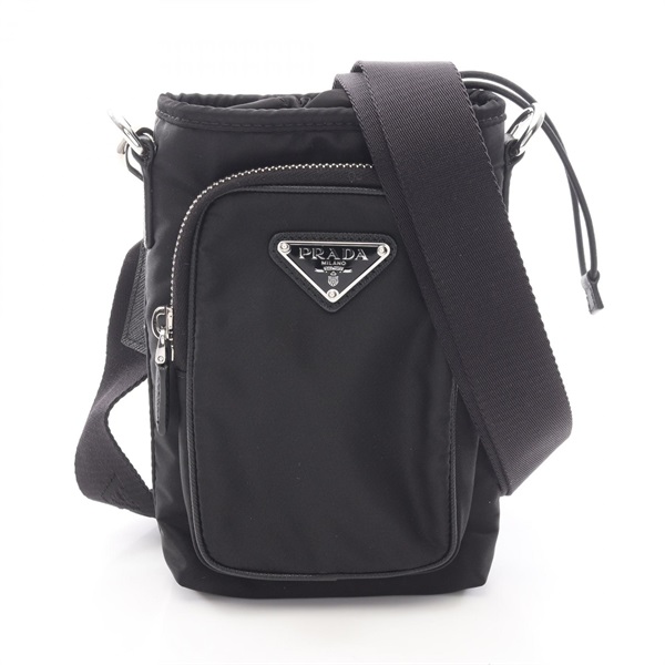 PRADA Triangle Logo Phone Holder Crossbody Shoulder Bag Nylon Saffiano leather