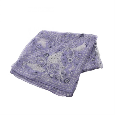 HERMES Carre140 Muslin Peuple du Vent Scarf Silk  Purple Multicolor Used Women