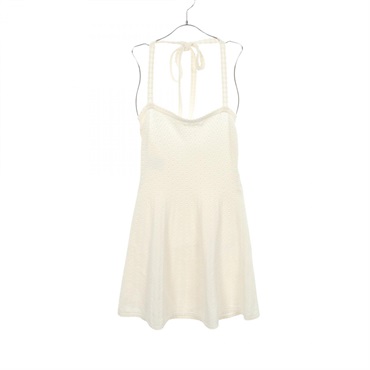 CHANEL Halter Neck Dress #36 P79135K11429 cotton silk White Used Women Coco CC