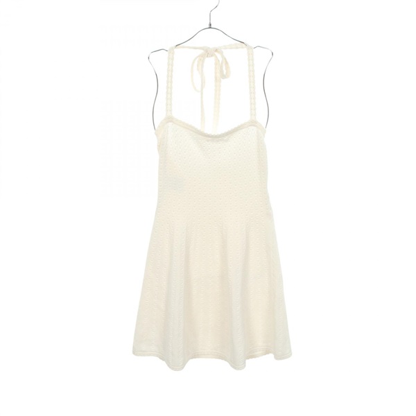 CHANEL Halter Neck Dress #36 P79135K11429 cotton silk White Used Women Coco CC