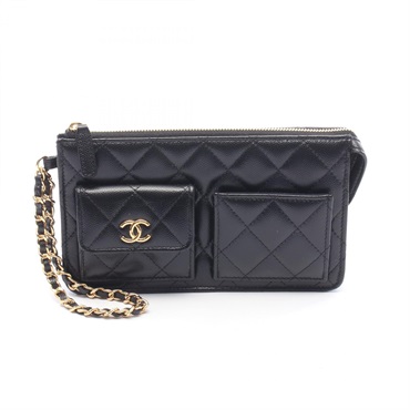 CHANEL Matelasse Chain Wallet Clutch Bag AP3466 Calf leather Black GHW Used CC