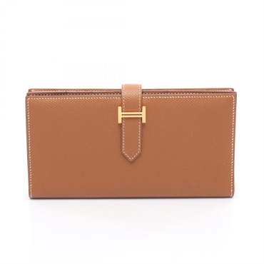 HERMES Bearn Soufflet Bifold purse long wallet C Epsom Gold Used Women GHW