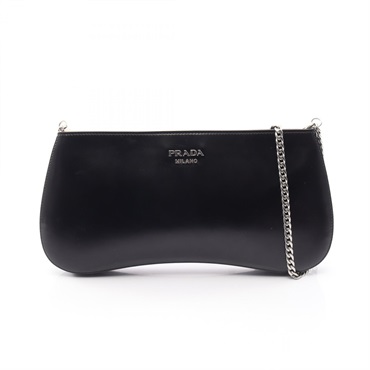 PRADA Sydney Chain Shoulder Crossbody Bag 1BF085 leather Black SHW Used Women