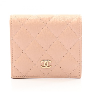 CHANEL Matelasse Classic Small Bi-fold Wallet Grained Calf leather Pink GHW Used