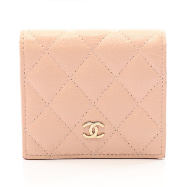 CHANEL Matelasse Classic Small Bi-fold Wallet Grained Calf leather Pink GHW Used