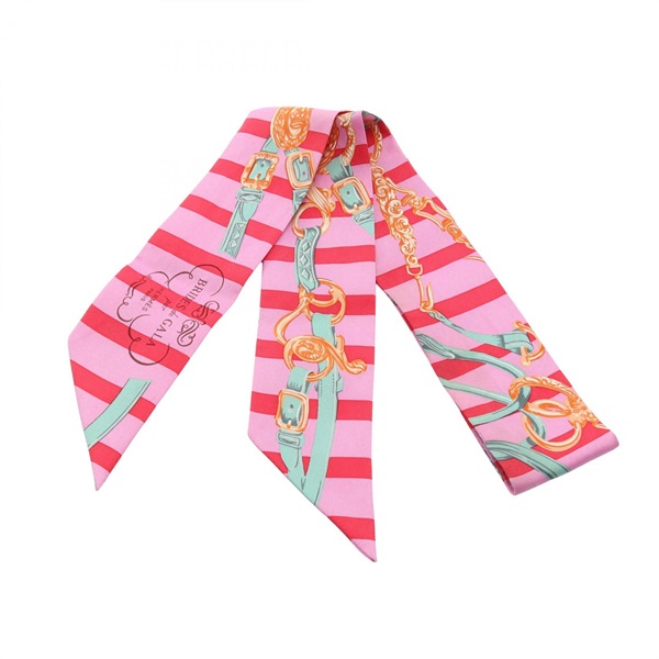HERMES Twilly BRIDES de GALA BAYADERE Ribbon Scarf Stole Wrap silk Pink Used
