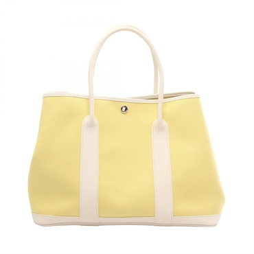 HERMES Garden Party PM Hand Tote Bag Toile officier canvas leather Yellow used R